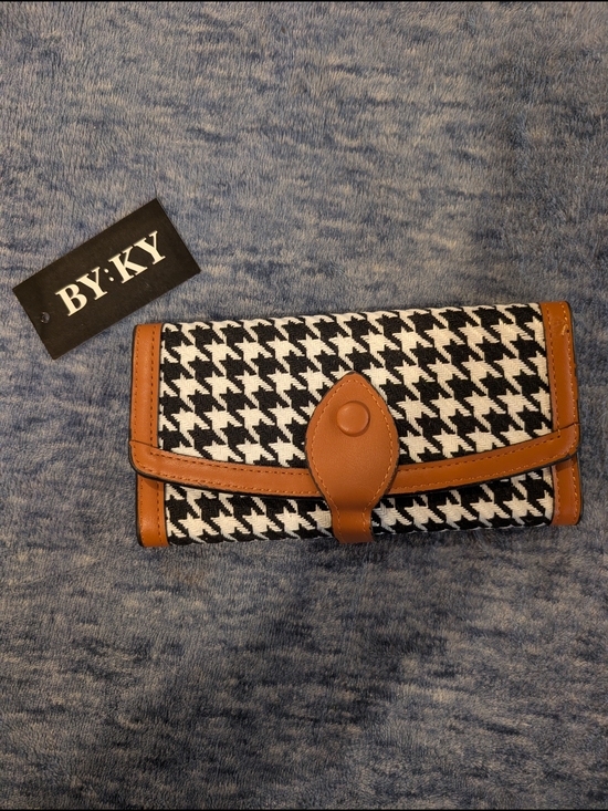 BY:KY Other - Black & White Houndstooth Wallet with Brown Trim